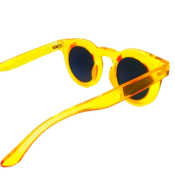 "Malukks Luxury Line Exclusive Z Black Round Sunglasses with Golden Yellow Mirror Cut Frame Girls" - Free Size, Golden Yellow
