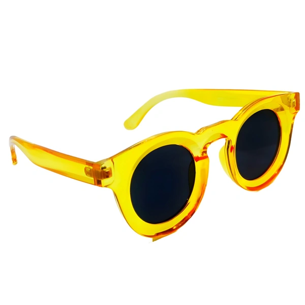 "Malukks Luxury Line Exclusive Z Black Round Sunglasses with Golden Yellow Mirror Cut Frame Girls" - Free Size, Golden Yellow