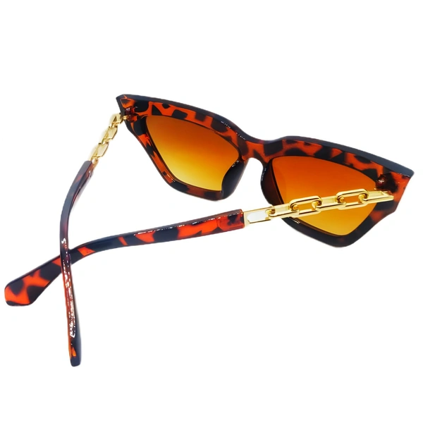 "Malukks Premium Line Exclusive Brown Sunglasses with Gold Touch and Trending Leopard Frame Girls" - Brown, Free Size