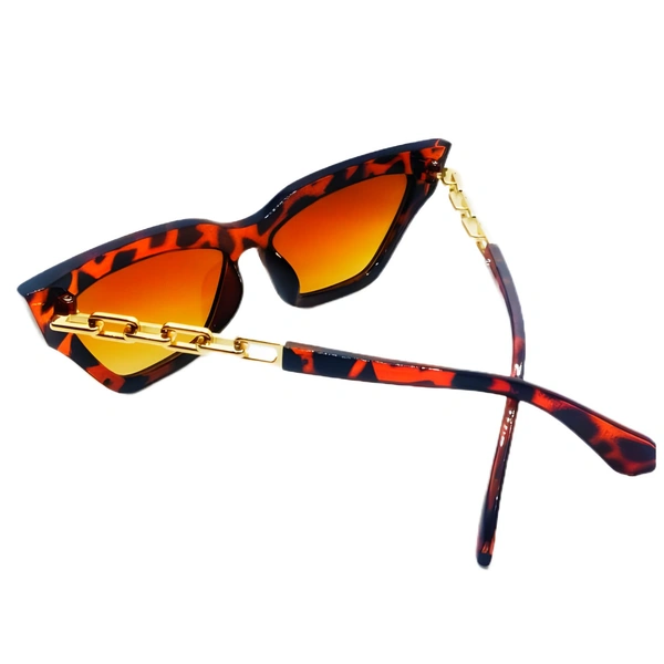 "Malukks Premium Line Exclusive Brown Sunglasses with Gold Touch and Trending Leopard Frame Girls" - Brown, Free Size