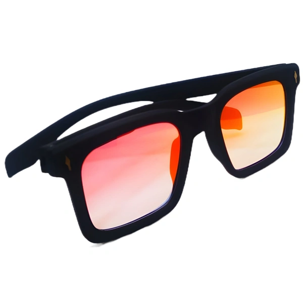 "Malukks Light Weight Class Orange Red Shade Square Shape with Matte Black Frame" - Free Size, Orange Red