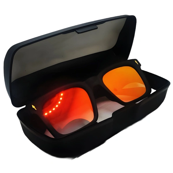"Malukks Light Weight Class Orange Red Shade Square Shape with Matte Black Frame" - Free Size, Orange Red