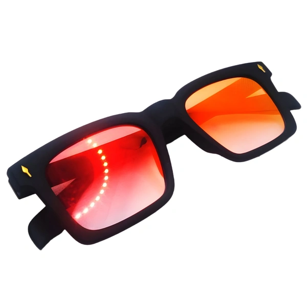"Malukks Light Weight Class Orange Red Shade Square Shape with Matte Black Frame" - Free Size, Orange Red