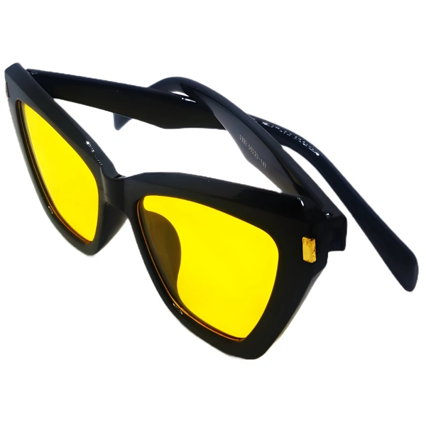 "🌟 MALUKKS Limited Edition Yellow Shade Glossy Black Sunglasses with Gold Touch 😎" - Yellow, Free Size