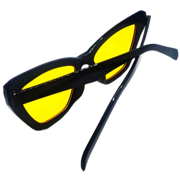 "🌟 MALUKKS Limited Edition Yellow Shade Glossy Black Sunglasses with Gold Touch 😎" - Yellow, Free Size