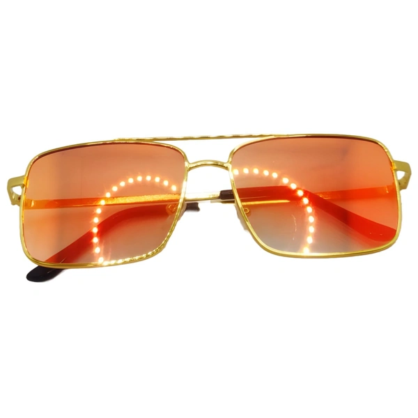 "MALUKKS Limited Edition Shiny Gold Square Sunglasses Unisex" - Orange, Free Size