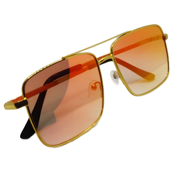 "MALUKKS Limited Edition Shiny Gold Square Sunglasses Unisex" - Orange, Free Size