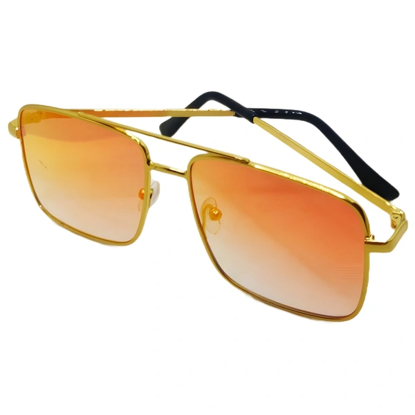 "MALUKKS Limited Edition Shiny Gold Square Sunglasses Unisex" - Orange, Free Size