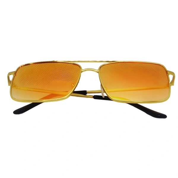 "MALUKKS Limited Edition Shiny Gold Square Sunglasses Unisex" - Orange, Free Size