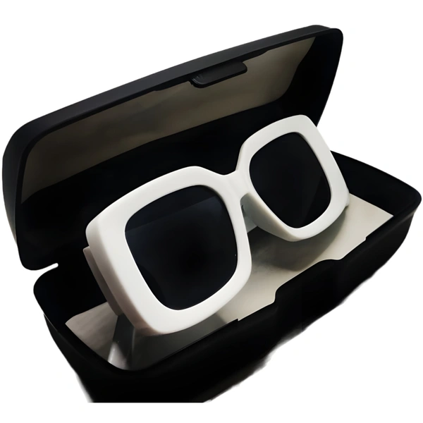 "✨ Gahnechy Glamour: Luxury Black Sunglasses with Glossy White Frame 😎👑" - White, Free Size