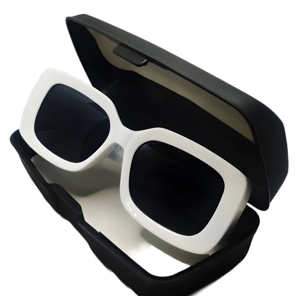 "✨ Gahnechy Glamour: Luxury Black Sunglasses with Glossy White Frame 😎👑" - White, Free Size