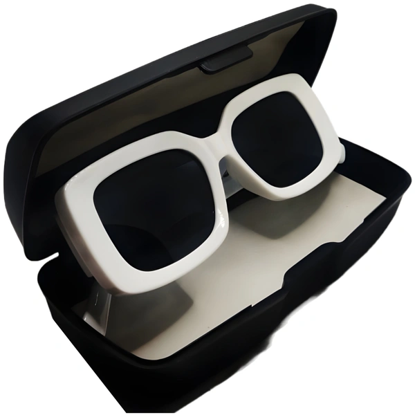 "✨ Gahnechy Glamour: Luxury Black Sunglasses with Glossy White Frame 😎👑" - White, Free Size