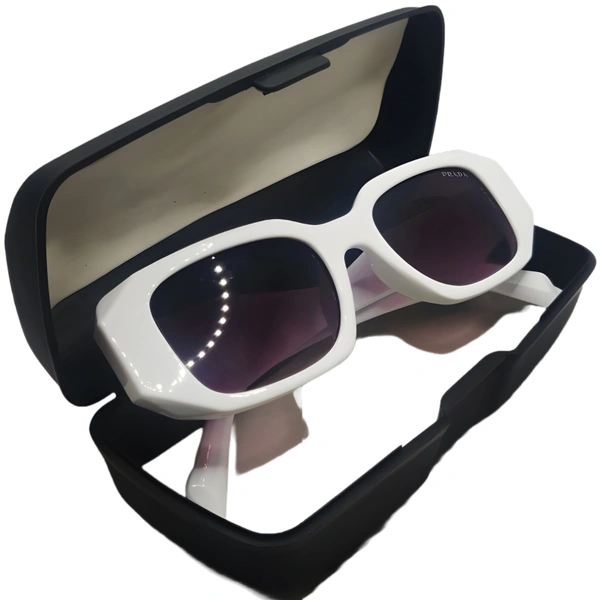 "🌟 PRADA Glossy White Sunglasses by MALUKKS - The Epitome of Luxury!" - White, Free Size