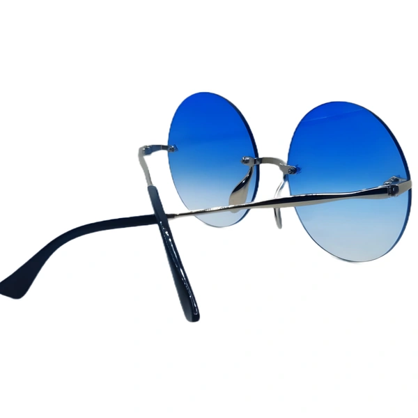 Rimless Shiny Chrome France Blue Luxury Class Round Sunglasses by MALUKKS - Unleash Timeless Elegance Girls - Free Size, France Blue