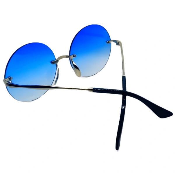 Rimless Shiny Chrome France Blue Luxury Class Round Sunglasses by MALUKKS - Unleash Timeless Elegance Girls - Free Size, France Blue