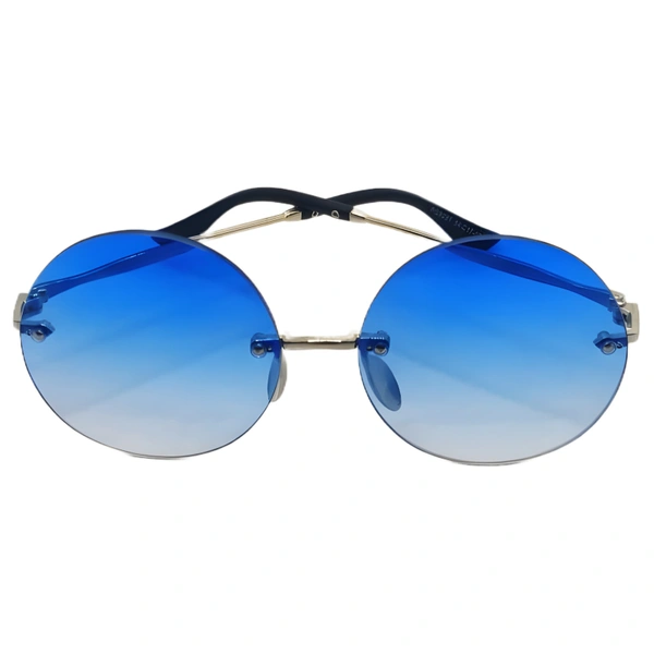 Rimless Shiny Chrome France Blue Luxury Class Round Sunglasses by MALUKKS - Unleash Timeless Elegance Girls - Free Size, France Blue