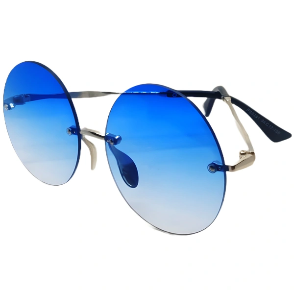 Rimless Shiny Chrome France Blue Luxury Class Round Sunglasses by MALUKKS - Unleash Timeless Elegance Girls - Free Size, France Blue