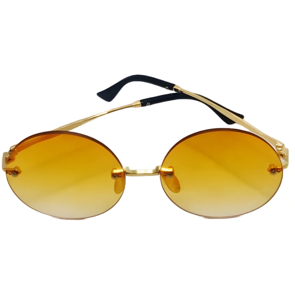 Rimless Rose Gold Touch Yellow Orange Luxury Class Round Sunglasses by MALUKKS - Elegance in Every Shade Girls - Free Size, Yellow