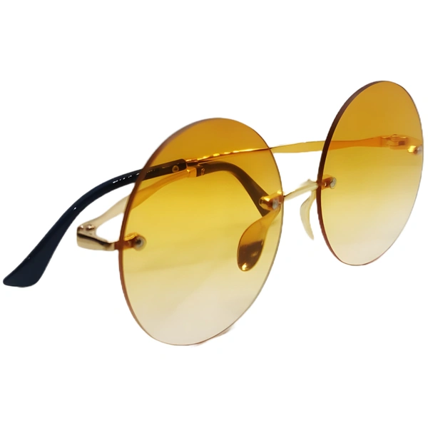 Rimless Rose Gold Touch Yellow Orange Luxury Class Round Sunglasses by MALUKKS - Elegance in Every Shade Girls - Free Size, Yellow