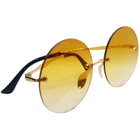 Rimless Rose Gold Touch Yellow Orange Luxury Class Round Sunglasses by MALUKKS - Elegance in Every Shade Girls - Free Size, Yellow