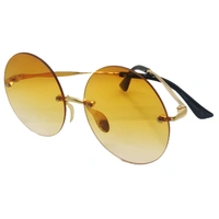 Rimless Rose Gold Touch Yellow Orange Luxury Class Round Sunglasses by MALUKKS - Elegance in Every Shade Girls - Free Size, Yellow
