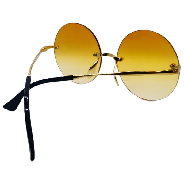 Rimless Rose Gold Touch Yellow Orange Luxury Class Round Sunglasses by MALUKKS - Elegance in Every Shade Girls - Free Size, Yellow