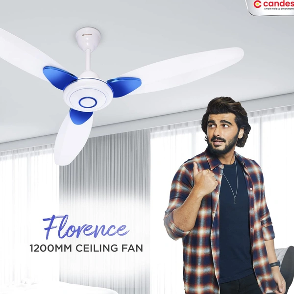 Candes Florence 400rpm  Anti Dust Ceiling Fan, Sweep: 1200 mm - White Blue