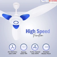 Candes Florence 400rpm  Anti Dust Ceiling Fan, Sweep: 1200 mm - White Blue