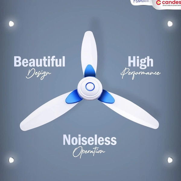 Candes Florence 400rpm  Anti Dust Ceiling Fan, Sweep: 1200 mm - White Blue
