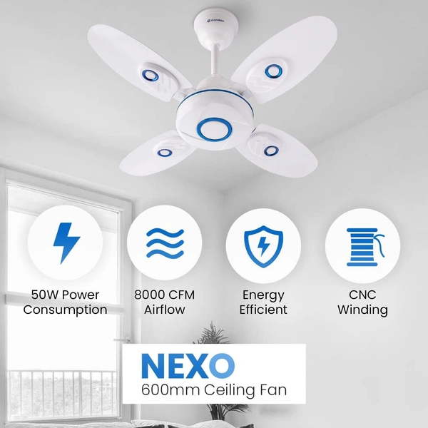 Candes Nexo Ultra High Speed 4 Blade Ceiling Fan, Sweep: 600 mm - White Blue