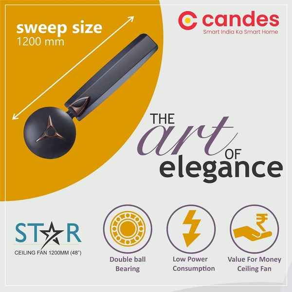 Candes Star 400rpm Anti Dust Decorative Ceiling Fan, Sweep: 1200 mm - Brown