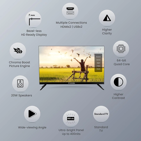 Candes HD Ready LED TV 2021 Edition Frameless - CTPL24EFN, 24 Inch