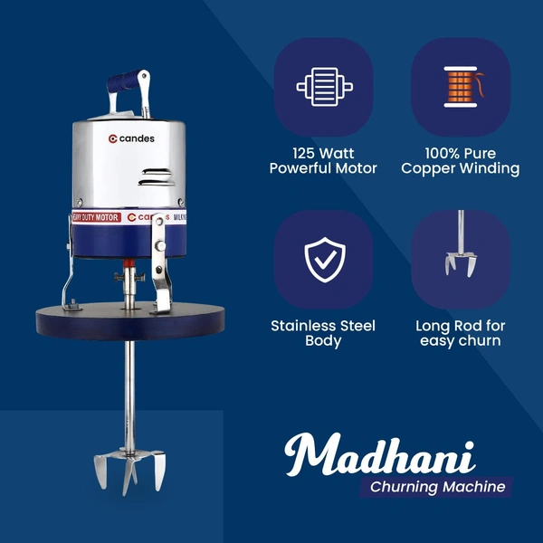 Candes 12L 125W Stainless Steel Electric Blue & White Madhani Churning Machine