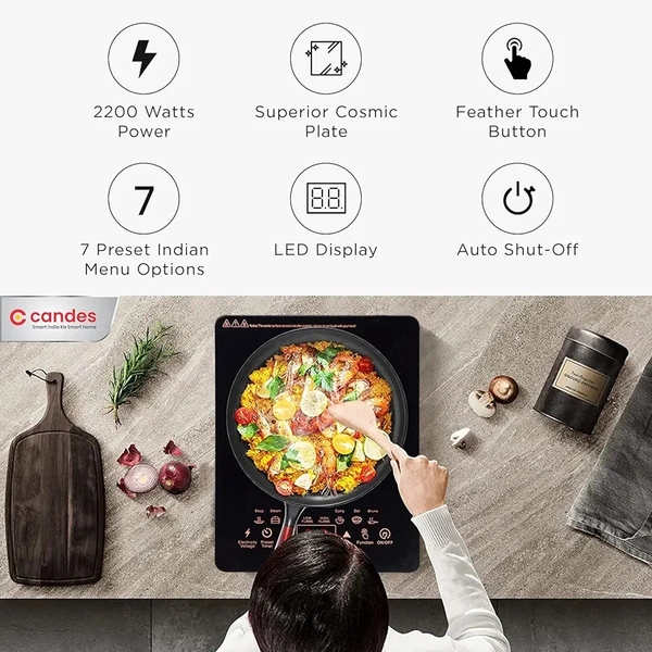 Candes ICT-2200-TP 2200W Glass Black Electric Induction Cooktop with Touch Panel - Black