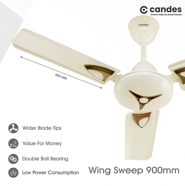 Candes Amaze 440rpm Anti Dust Ceiling Fan, Sweep: 900 mm - Ivory
