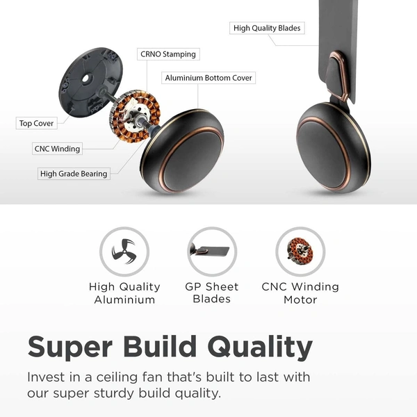 Candes Brio 858rpm 4 Blade Anti Dust Ceiling Fan, Sweep: 600 mm - Coffee Brown