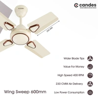 Candes Brio 858rpm 4 Blade Anti Dust Ceiling Fan, Sweep: 600 mm - Ivory