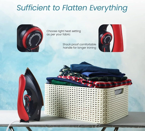 Candes El106 1000W Red & Black Non Stick Teflon Coating Dry Iron - Red/Black