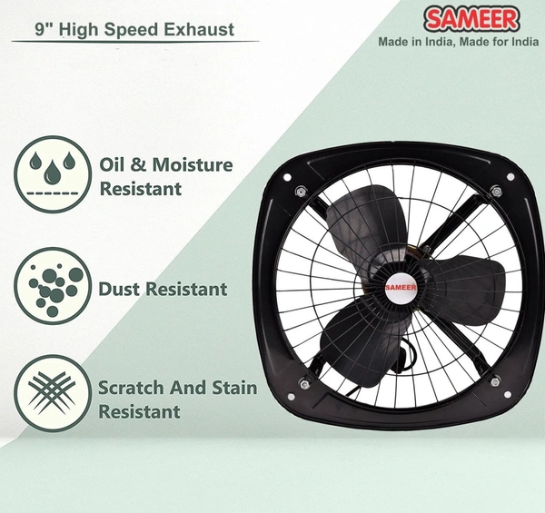 Sameer 230mm High Speed 3 Blade Black Exhaust Fan, Speed: 1350 rpm - 230mm