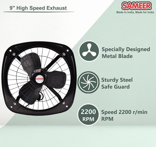Sameer 230mm High Speed 3 Blade Black Exhaust Fan, Speed: 1350 rpm - 230mm