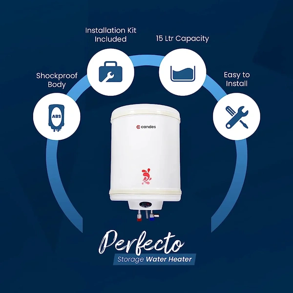 Candes Perfecto Metal Storage Water Heater with Installation Kit - 6L