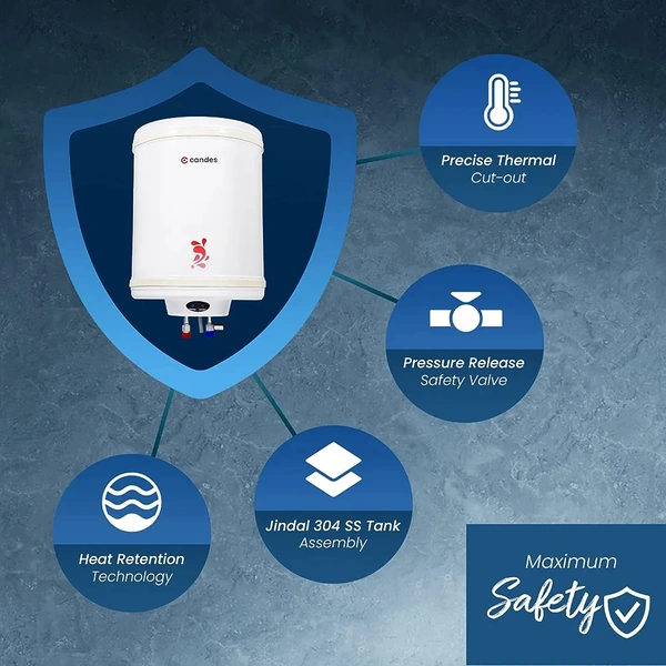 Candes Perfecto Metal Storage Water Heater with Installation Kit - 6L