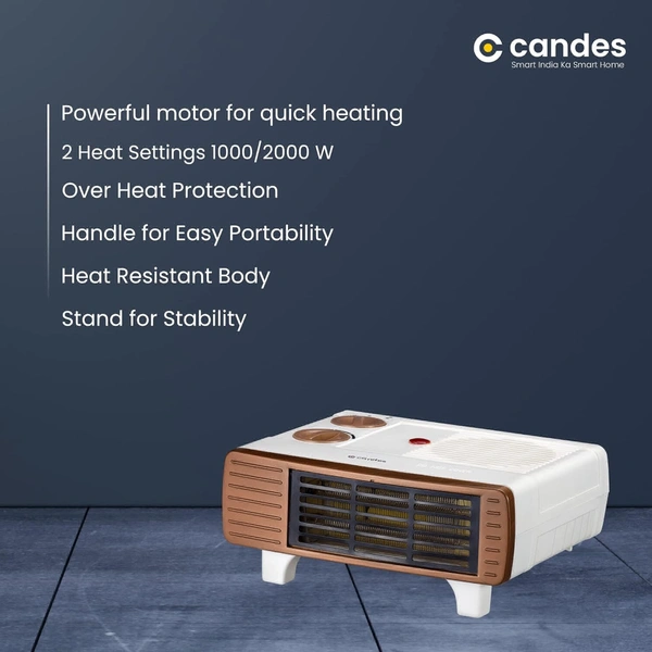 Candes Blow Hot 2000W ABS Plastic Brown & White All in One Silent Blower Fan Room Heater