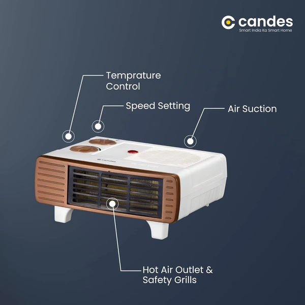 Candes Blow Hot 2000W ABS Plastic Brown & White All in One Silent Blower Fan Room Heater