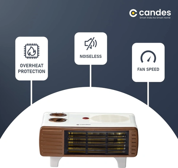 Candes Blow Hot 2000W ABS Plastic Brown & White All in One Silent Blower Fan Room Heater