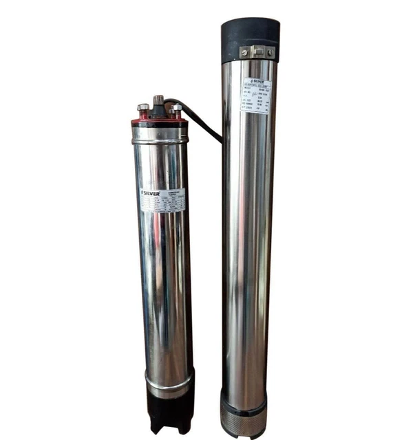 SILVER BOREWELL SUBMERSILE PUMP SETS 4'' Water filled Submersible Pump Sets Radial Flow Submersible Pump Sets - 1HP 13STAGE, SSH1