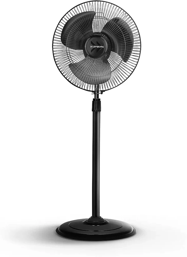 Longway Speedy 50W Black Heavy Duty High Speed 3 Blade Pedestal Fan, 3 Years warranty Sweep: 400 mm - Black, Speedy