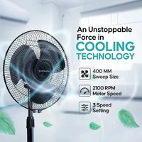 Longway Speedy 50W Black Heavy Duty High Speed 3 Blade Pedestal Fan, 3 Years warranty Sweep: 400 mm - Black, Speedy