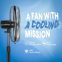 Longway Speedy 50W Black Heavy Duty High Speed 3 Blade Pedestal Fan, 3 Years warranty Sweep: 400 mm - Black, Speedy