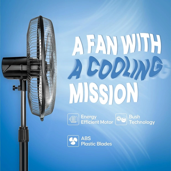 Longway Speedy 50W Black Heavy Duty High Speed 3 Blade Pedestal Fan, 3 Years warranty Sweep: 400 mm - Black, Speedy